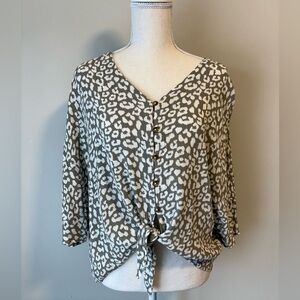 George Green Leopard Print V Neck Blouse Medium